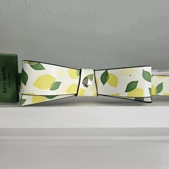 Kate Spade Lemon Print Bow Belt - White & Yellow